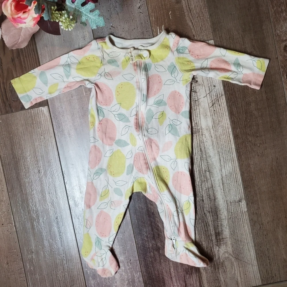 Carter's Just One You White Pink Yellow & Green Lemon Footed Pajamas Size 6m